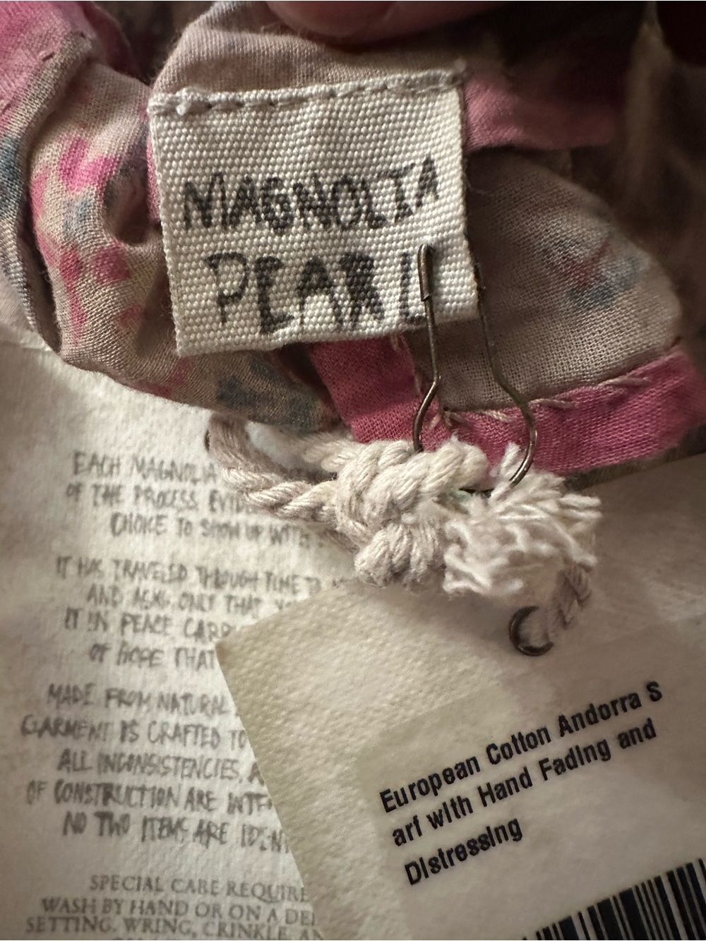 Magnolia Pearl Cream Scarf with Blue Floral Motif and Pink Edge - Picture 4 of 5